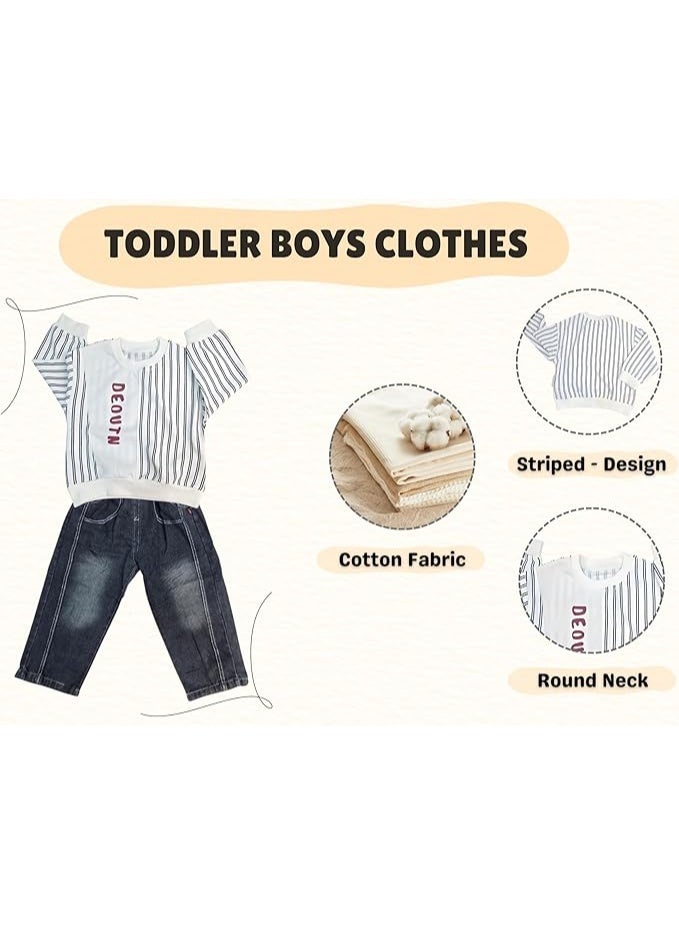 MINIIMODZ MINII MODZ DEOUTN Name Print Stripes Design Pant & Full Sleeve Shirt Set for Boys | Pant Top Set for Boy | Best Gift for Diwali & Festivals - Image 3